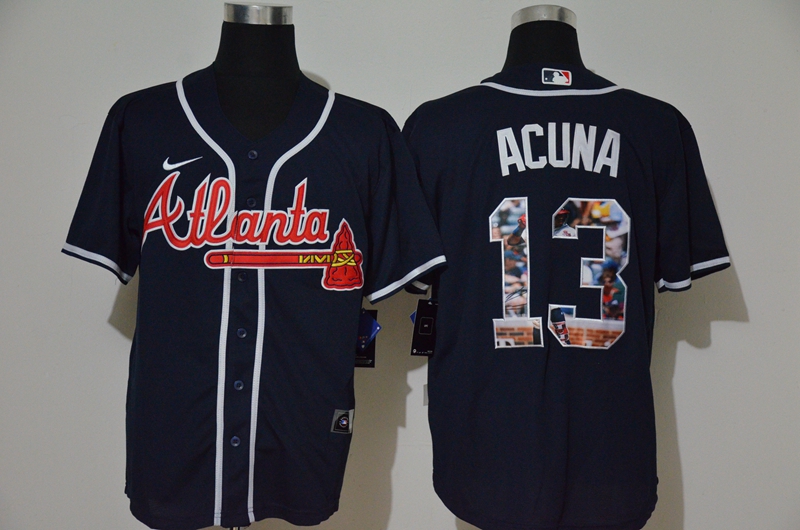 MLB Men Atlanta Braves 13 Ronald Acuna Jr. Nike blue Home 2020 Replica Player Jersey